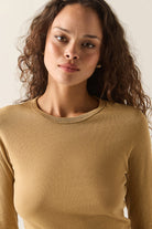 Women's Carefree Organic Garment Dye Slim T-Shirt in the color Khaki - Additional Fit image