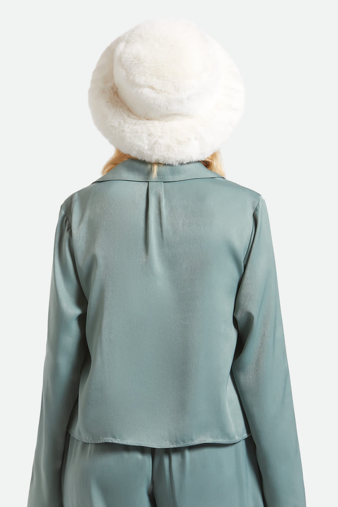 Women's Dion Packable Winter Bucket Hat in the color Off White - Women's Back View