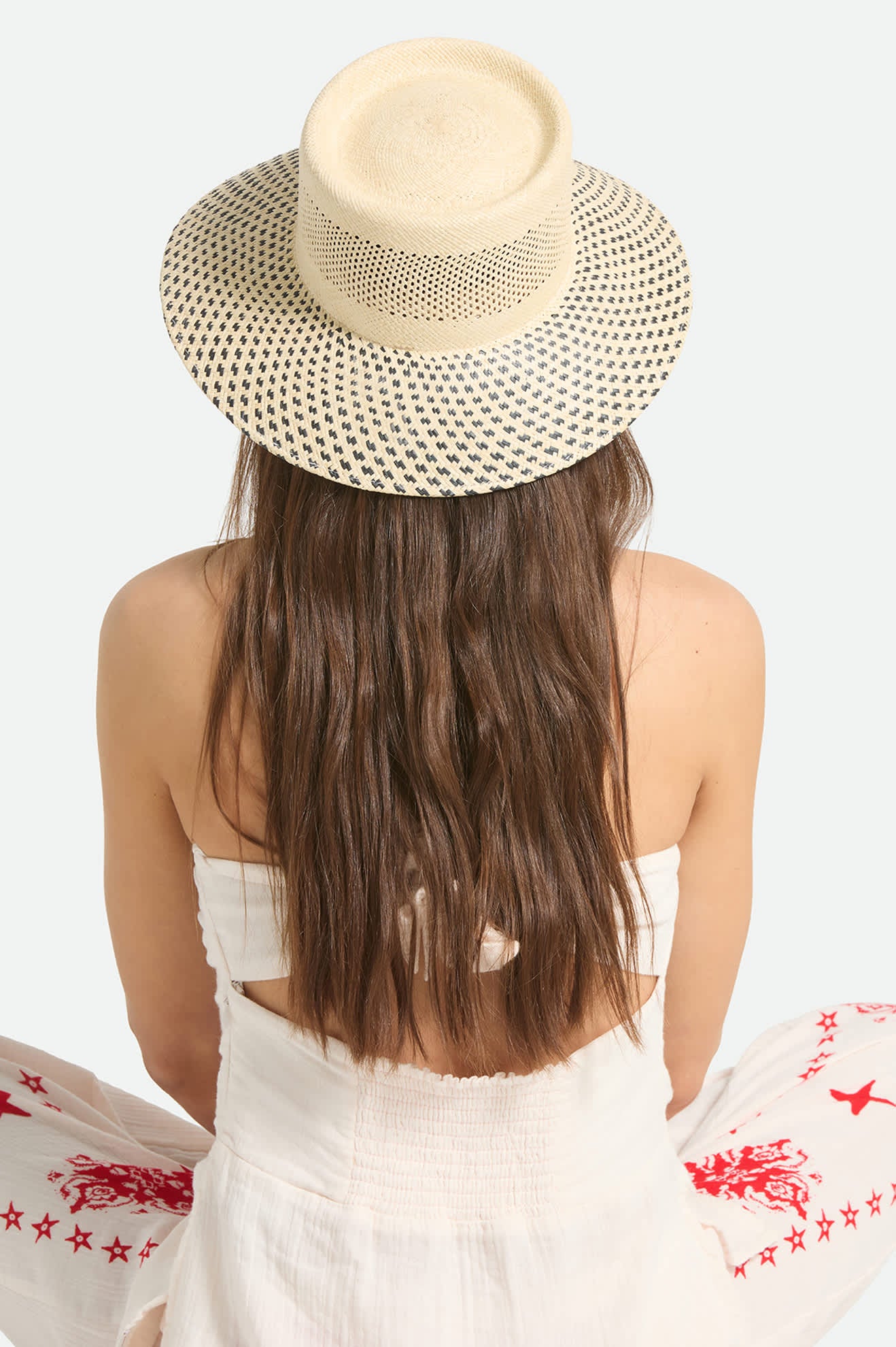 Women's Lilith Panama Bucket Hat in the color Natural/Black - Women's Back View
