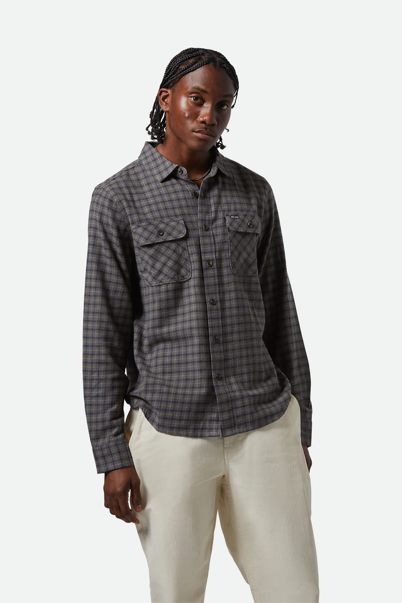 
       Men&#39;s Bowery Lightweight Ultra Soft L/S Flannel in the color Charcoal/Ray Flower/Black - Men&#39;s Front View
     