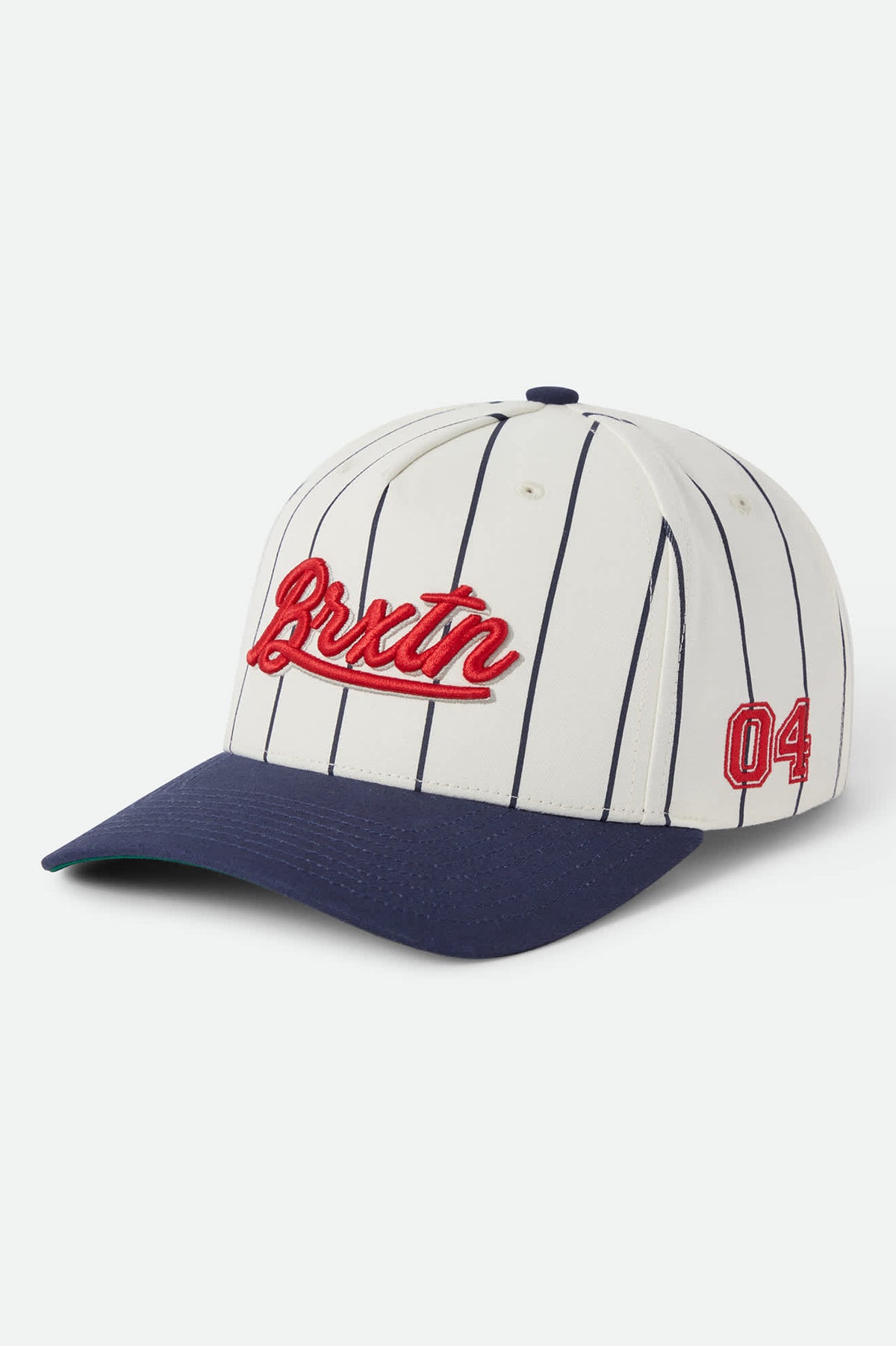 Unisex Jenson Snapback in the color Off White Pinstripe/Classic Navy - Front Product View
