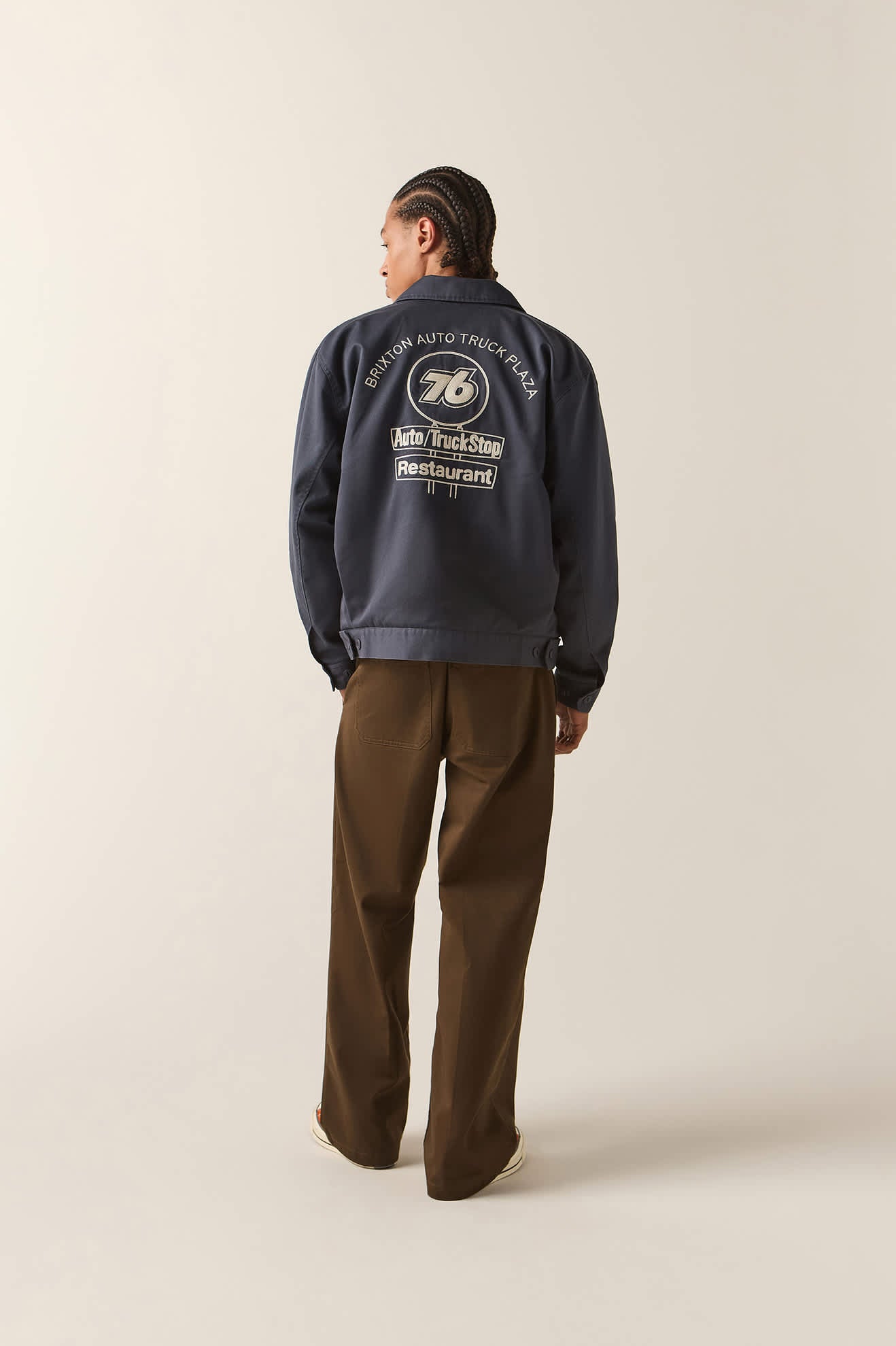 Men's 76 Mechanics Jacket in the color Washed Navy - Men's Back View