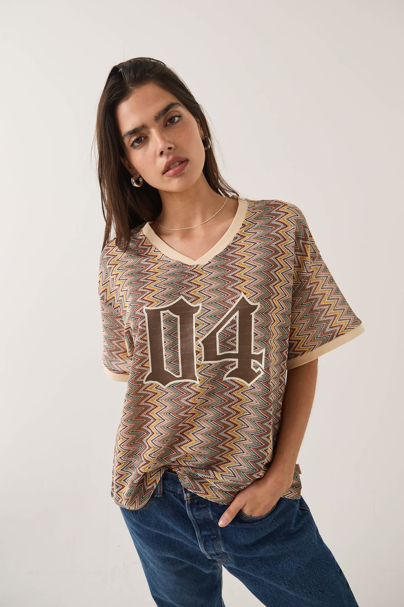 Women's Football Oversized Mesh Jersey in the color Multi Color Zigzag - Additional Fit image