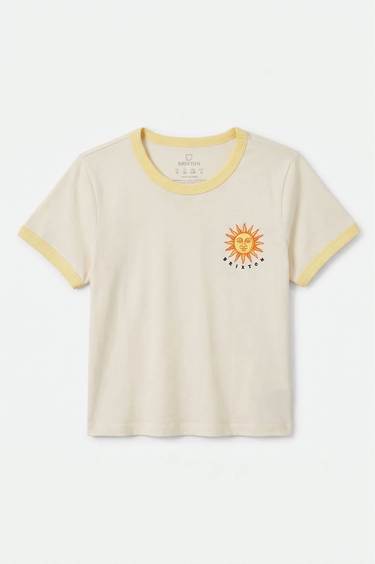 Women's Sunny Days Baby T-Shirt in the color Off White/Celestial Yellow - Front Product View