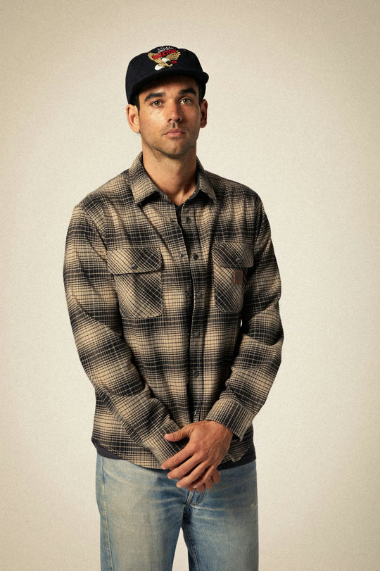 
       Men&#39;s Builders Bowery Stretch Water Resistant L/S Flannel in the color Black/Cinder Grey - Men&#39;s Front View
     