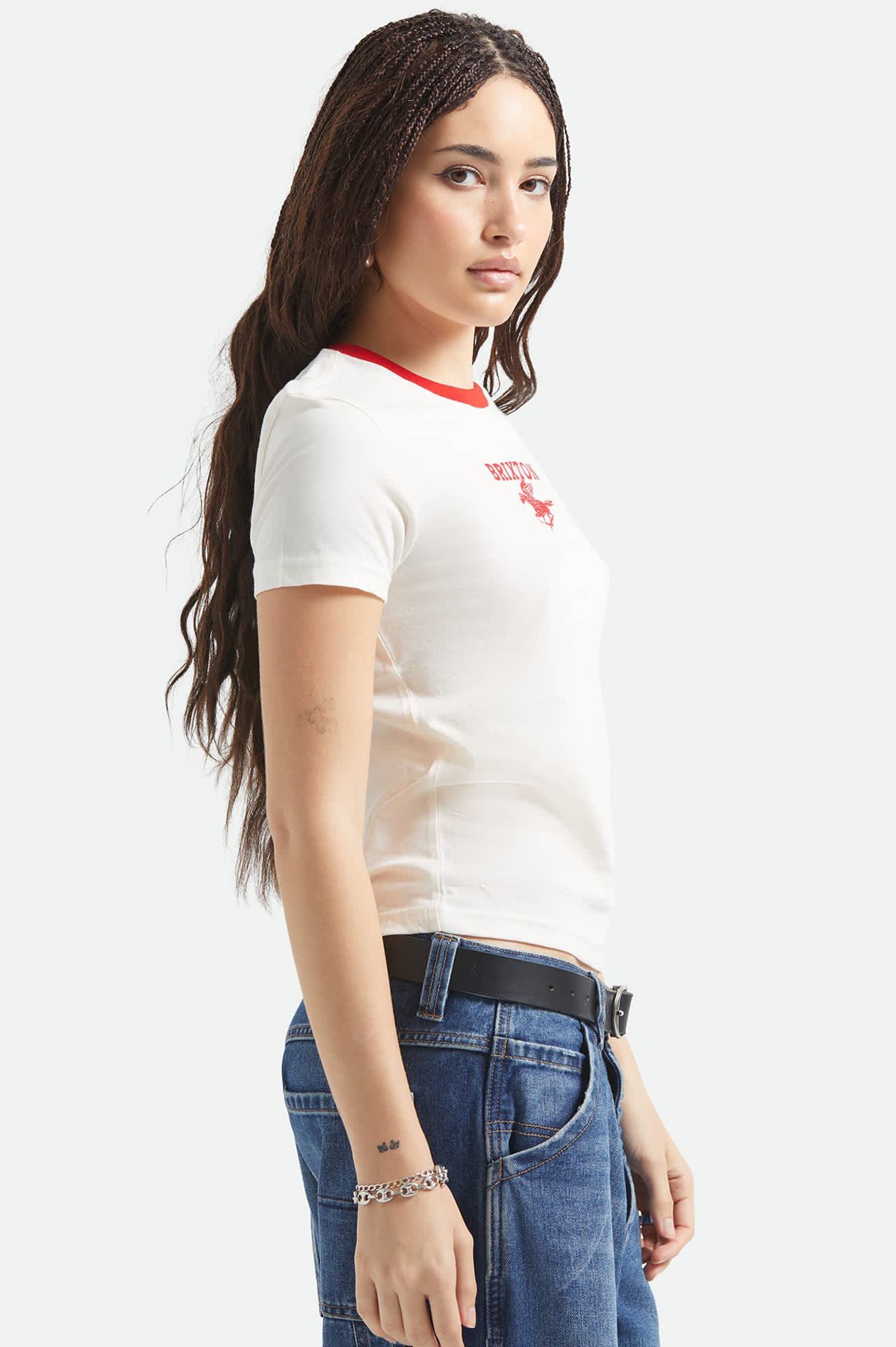 Women's Pegasus Slim Crew T-Shirt in the color Vintage White - Women's Side View