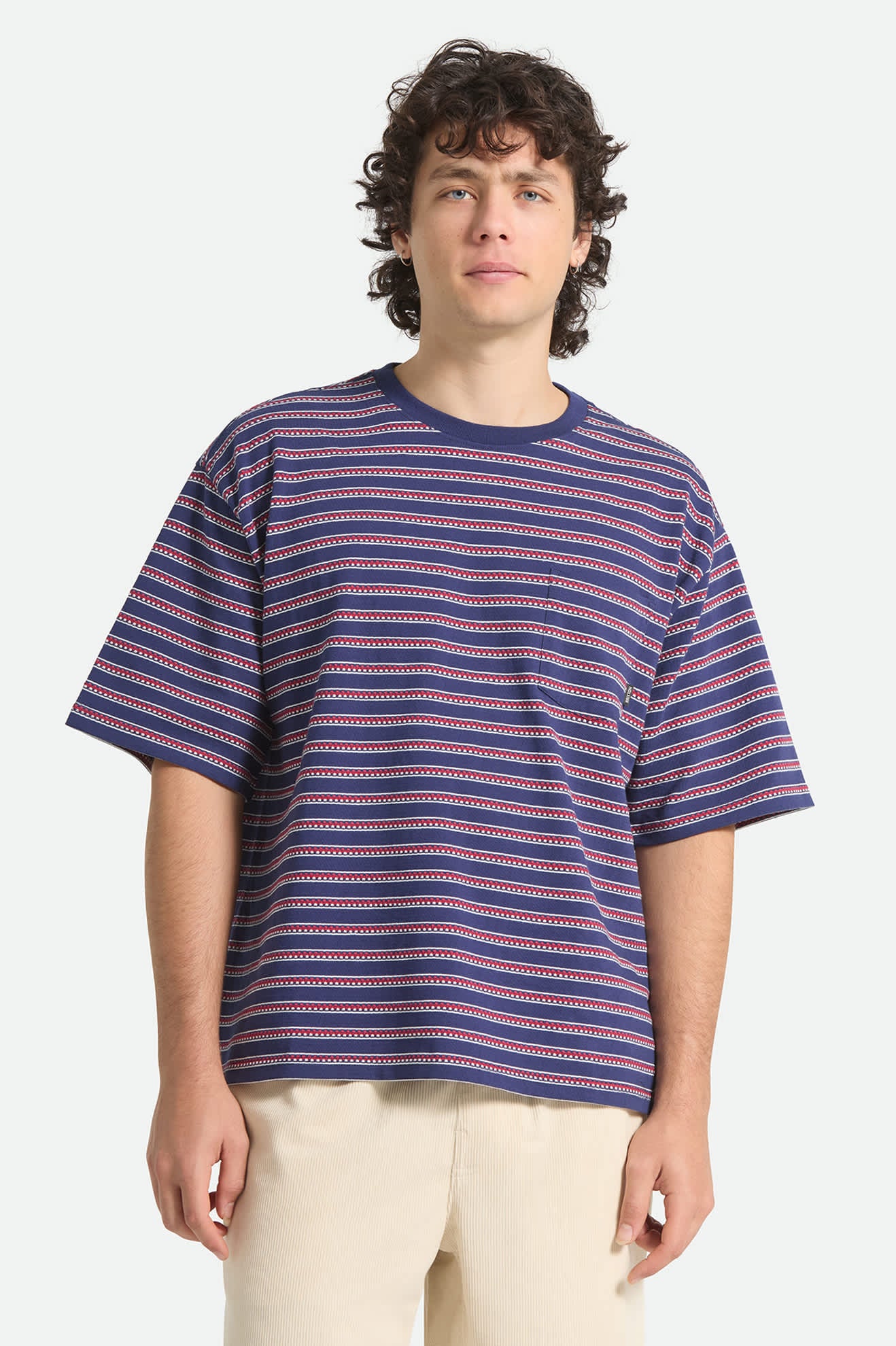 Men's Poolside Pique Box Crop T-Shirt in the color Washed Navy - Men's Front View