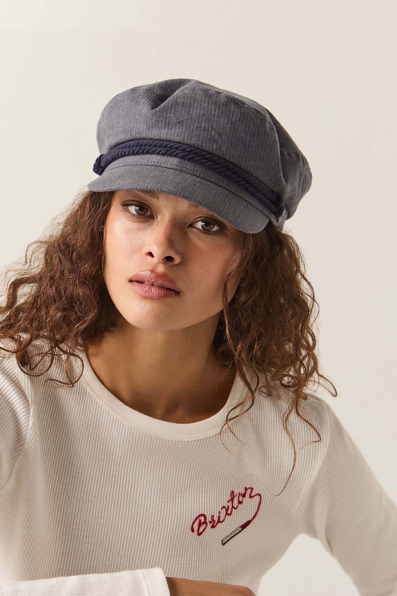 Unisex Fiddler Fisherman Cap in the color Indigo/Dark Sand - Women's Front View