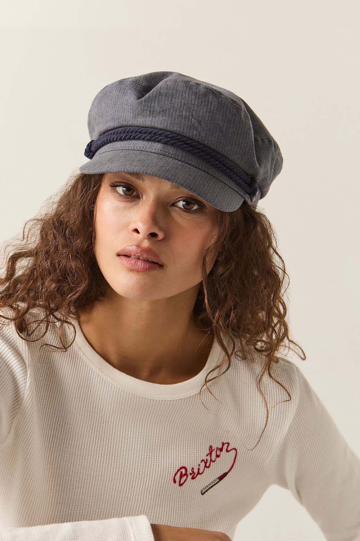 Unisex Fiddler Fisherman Cap in the color Indigo/Dark Sand - Women's Front View
