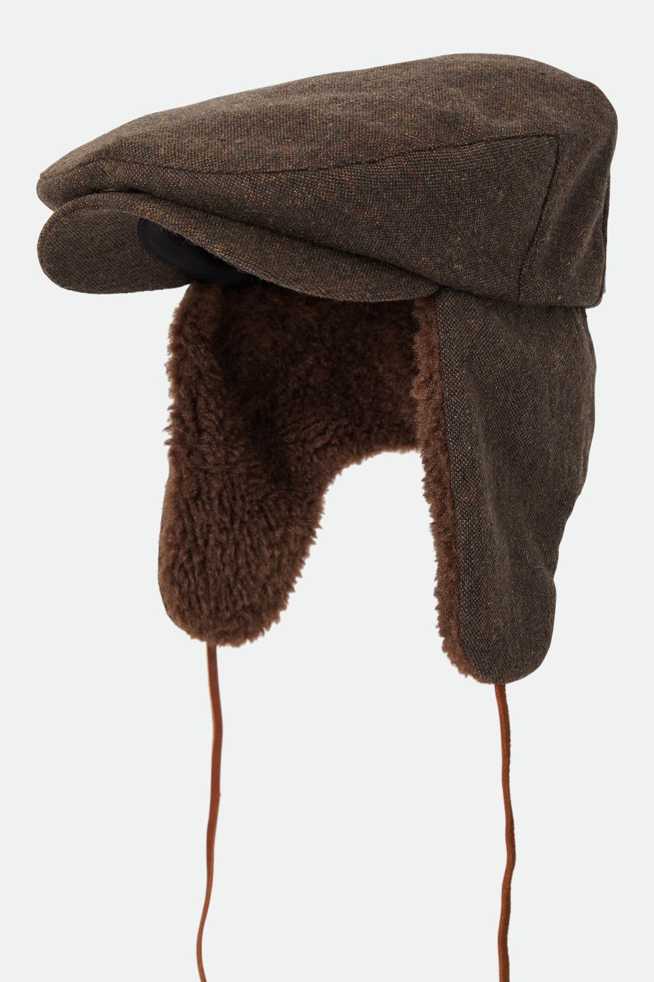 Unisex Barrel Earflap Snap Cap in the color Brown/Brown Tweed - Additional Laydown image