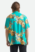 Men's Bunker Vacation Short Sleeve Camp Collar Shirt in the color Retro Green - Men's Back View