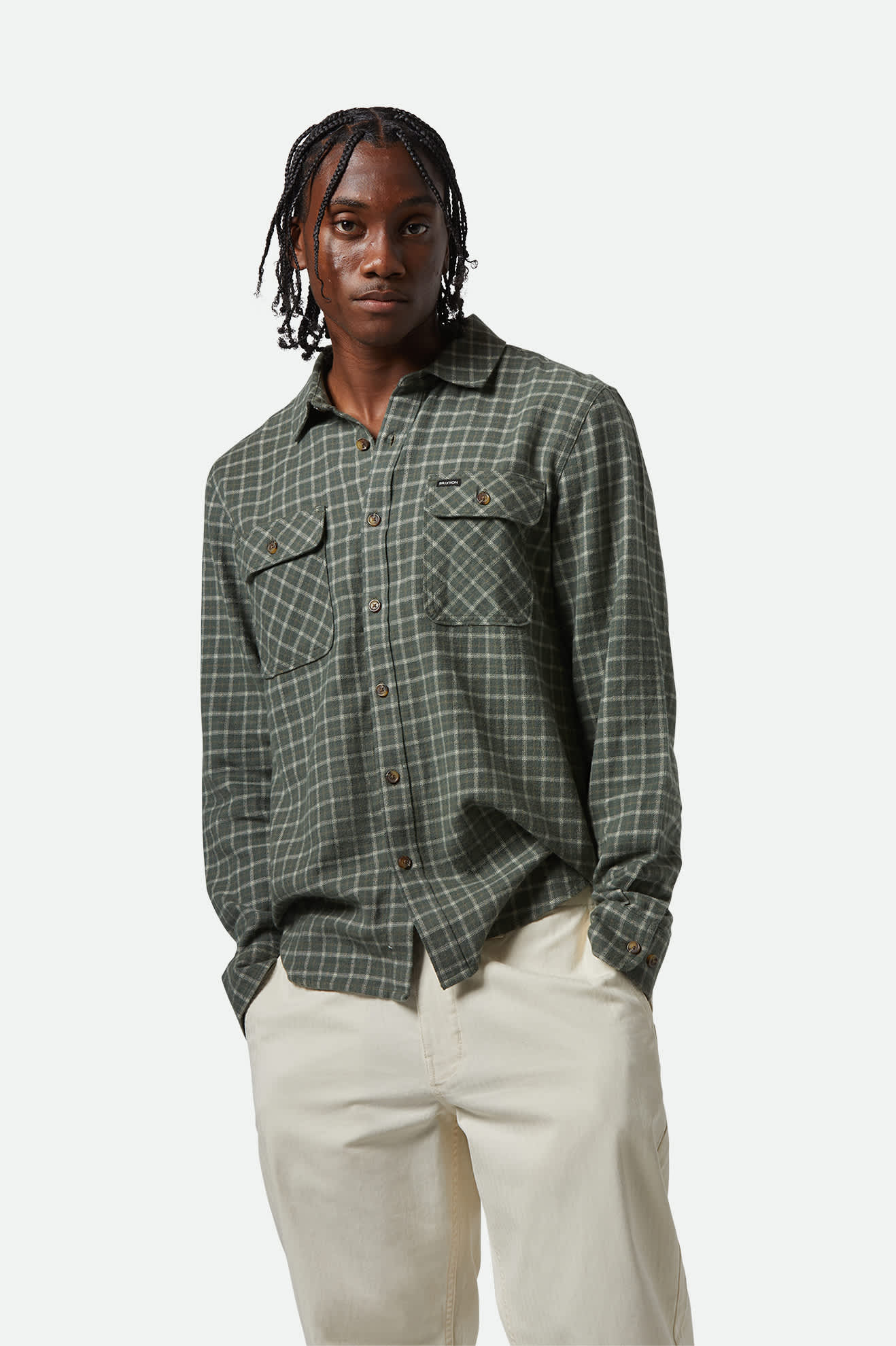 
       Men&#39;s Bowery Lightweight Ultra Soft L/S Flannel in the color Ivy Green/Whitecap - Men&#39;s Front View
     