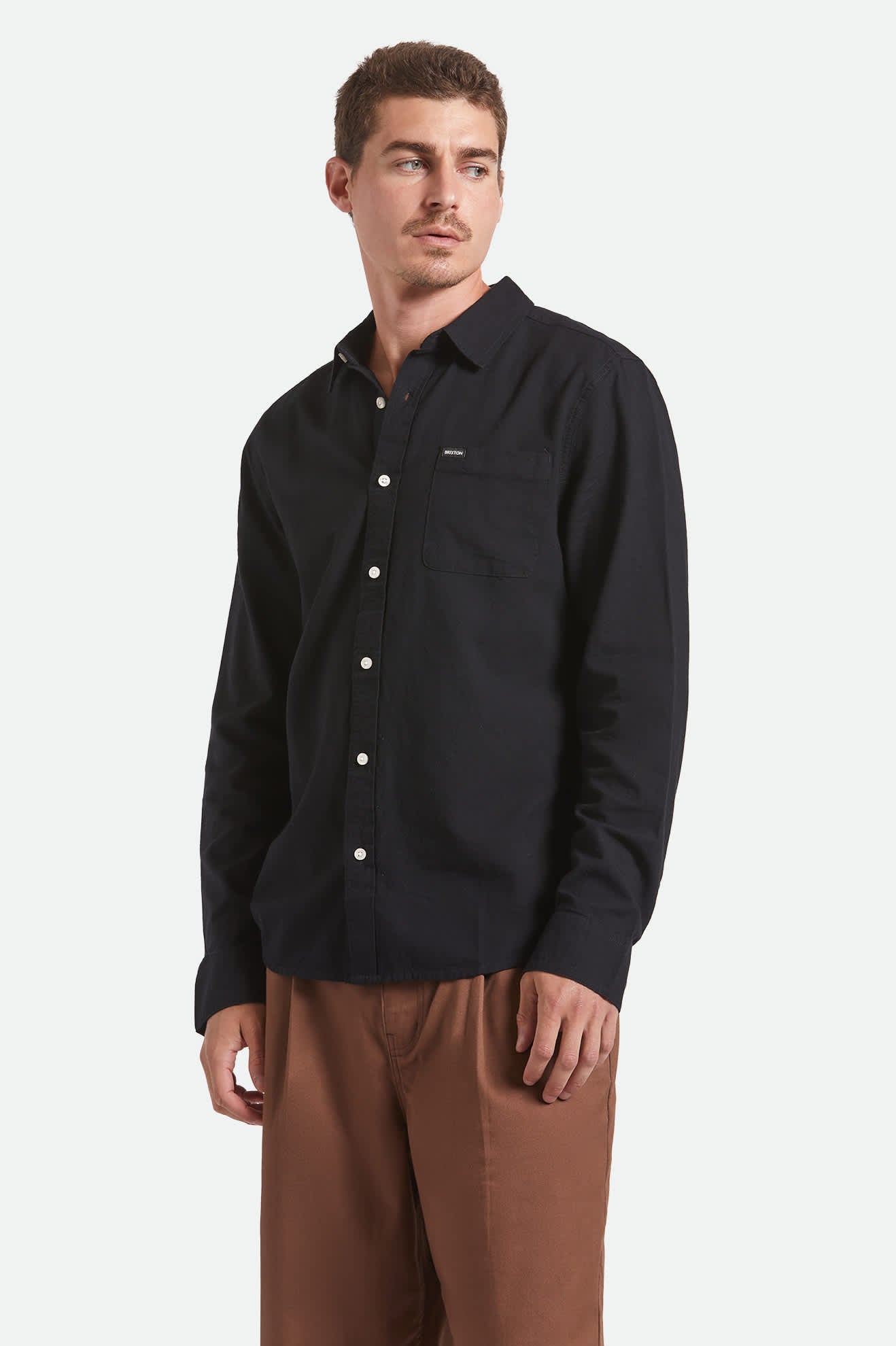 Men's Charter Long Sleeve Shirt in the color Black - Men's Front View