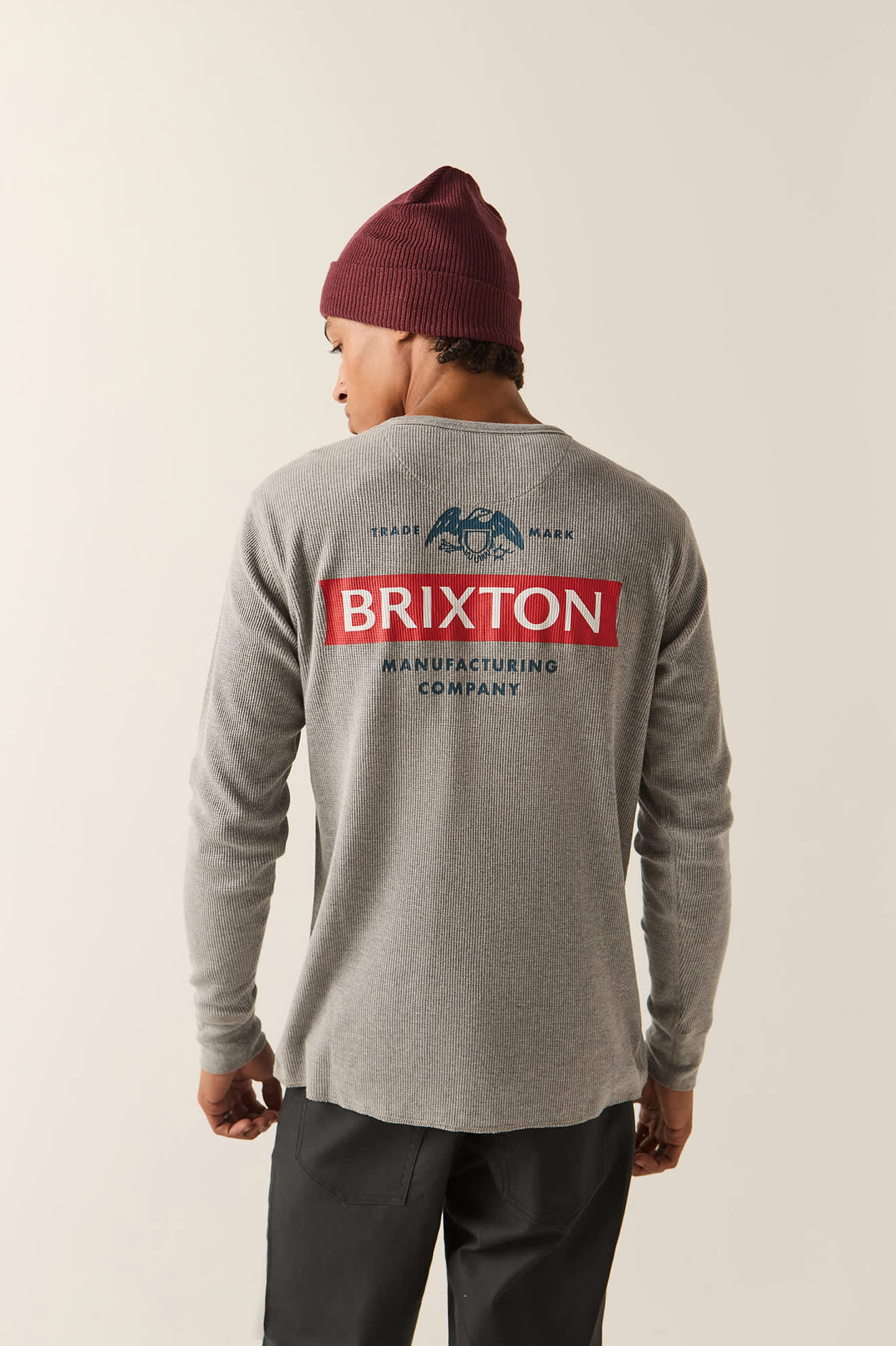 Men's Trademark Waffle Knit Top in the color Heather Grey - Men's Back View