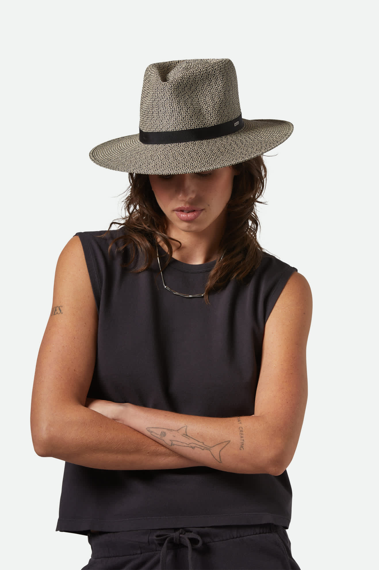 
       Women&#39;s Carolina Straw Packable Travel Hat in the color Black/Natural - Women&#39;s Front View
     