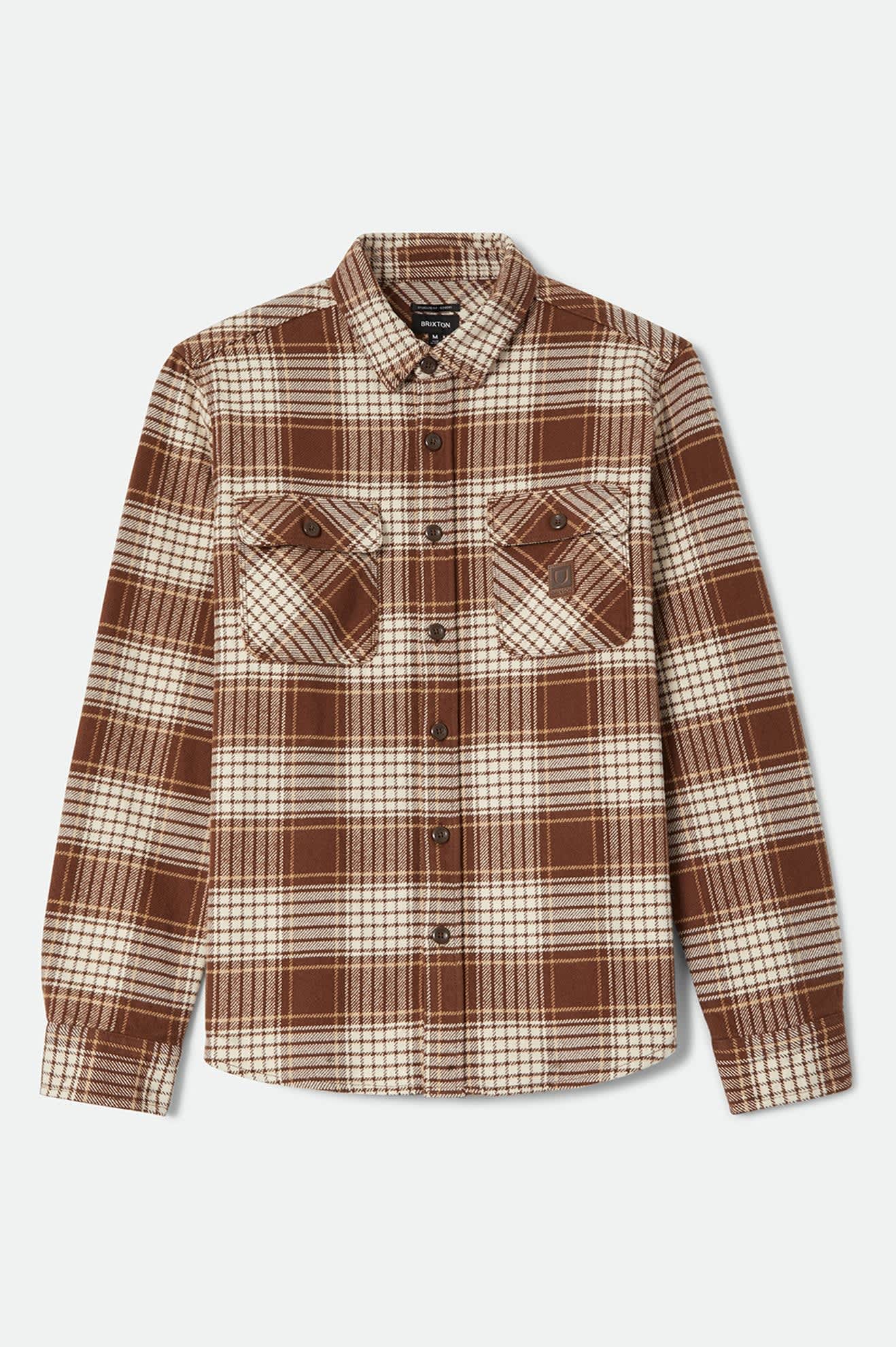 Men's Bowery Heavyweight Flannel in the color Pinecone Brown/Whitecap - Front Product View