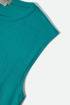 Women's Carefree Organic Garment Dye Muscle Tank in the color Retro Green - Additional Laydown image
