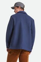 Men's New West Chore Coat in the color Mood Indigo - Men's Back View