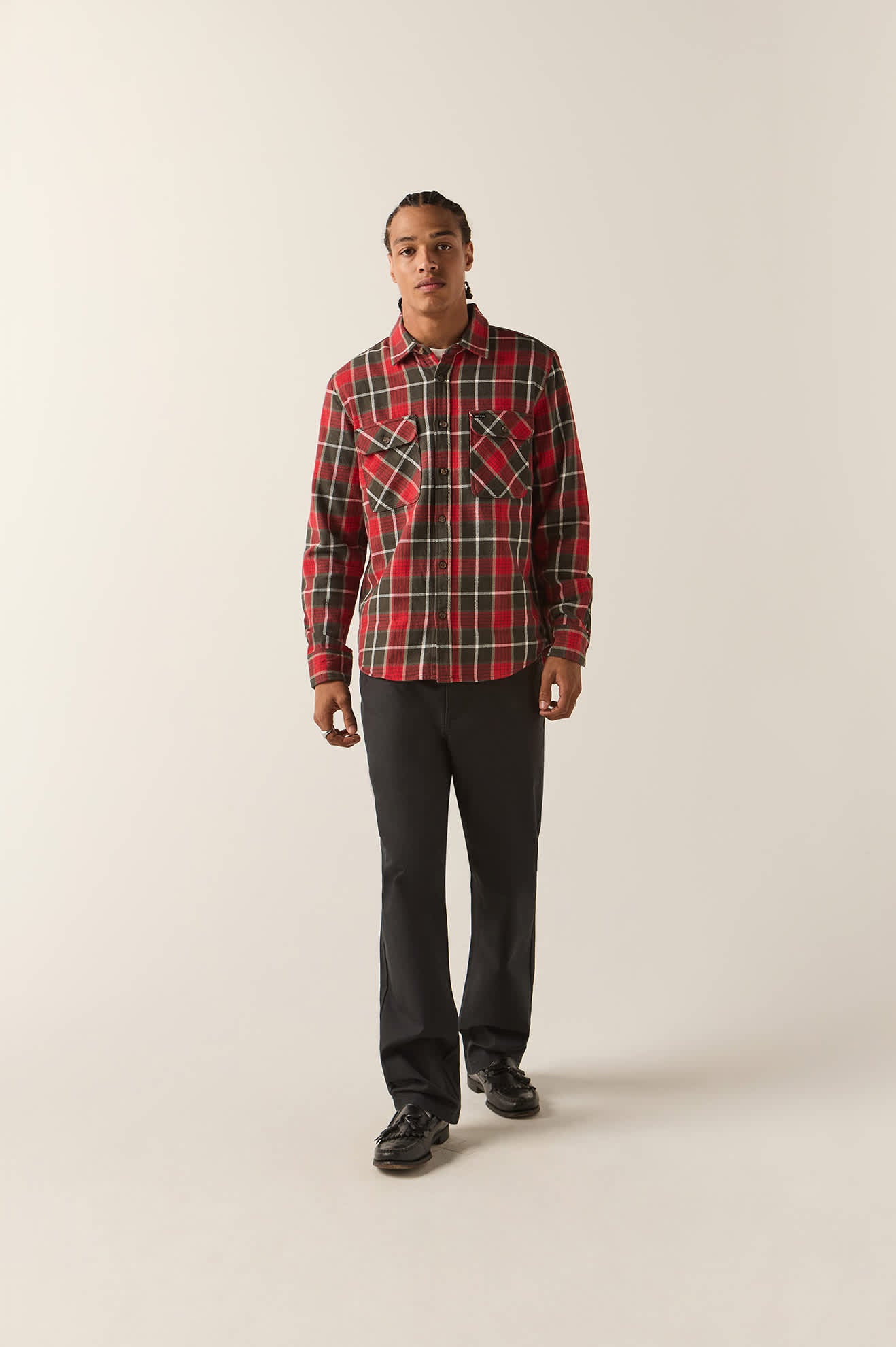 Men's Bowery Flannel in the color Washed Red/Black - Men's Front View