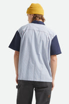 Men's Builders Olson Short Sleeve Shirt in the color Blue Aura Stripe - Men's Back View