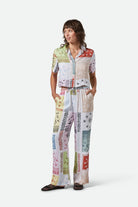 Women's Silky S/S Bowling Button Down in the color Multi Color Bandana - Additional Fit image