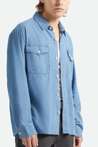Men's Waylon Lightweight Overshirt in the color Medium Wash Chambrey - Additional Fit image