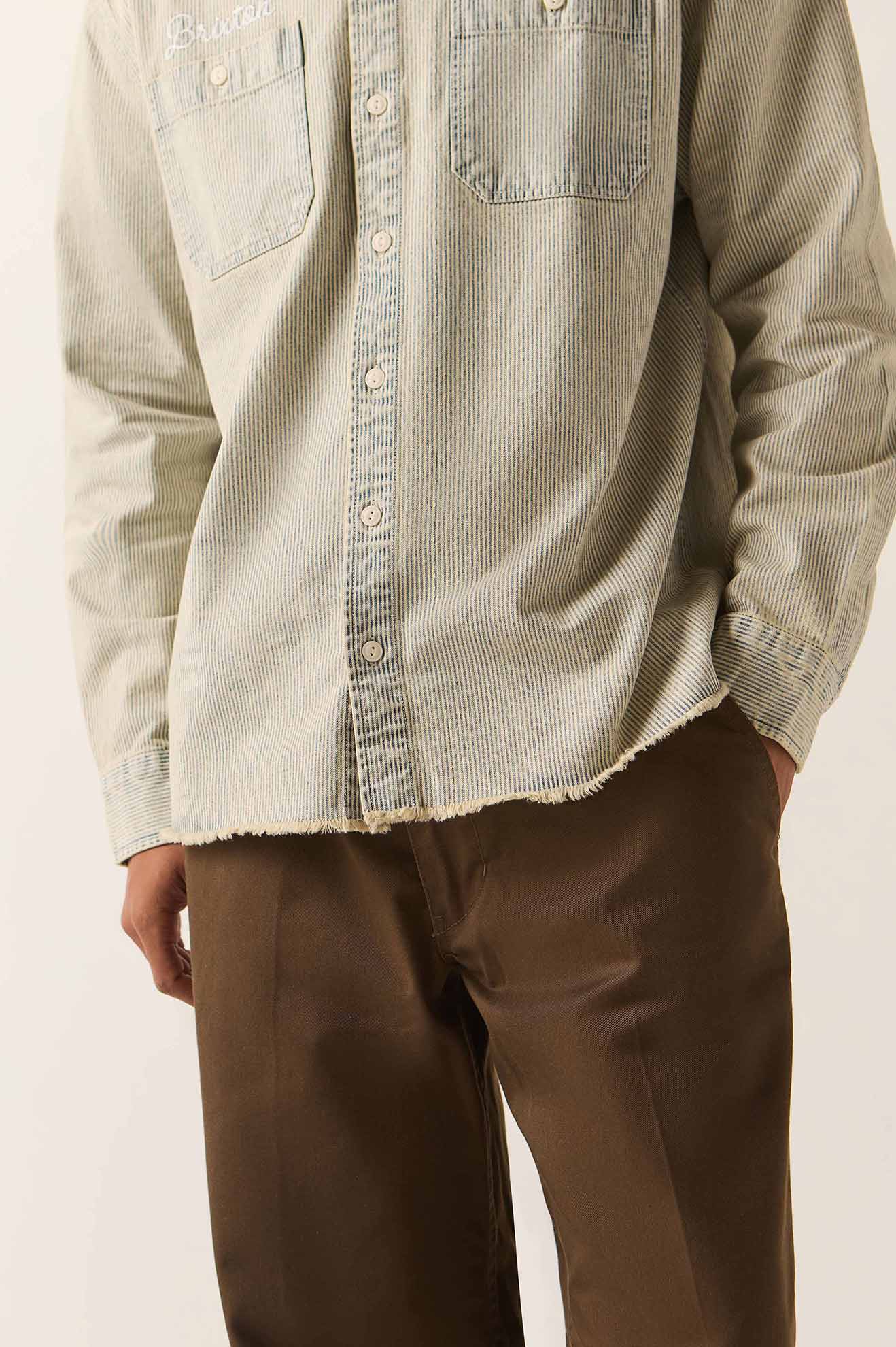 Men's 76 Mechanics Shirt in the color Navy/Off White Hickory Stripe - Additional Fit image