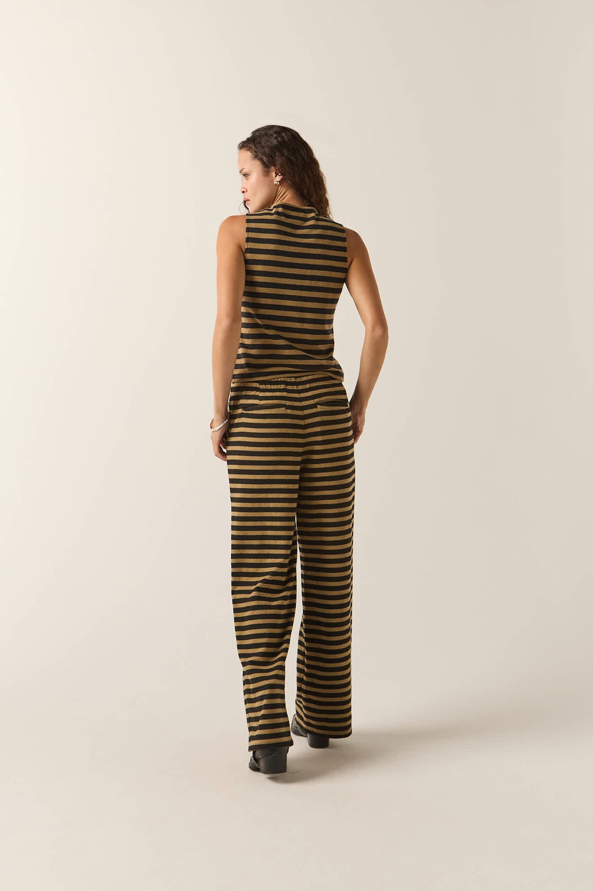 Women's The Audrey Knit Top in the color Washed Black/Khaki Stripe - Additional Fit image