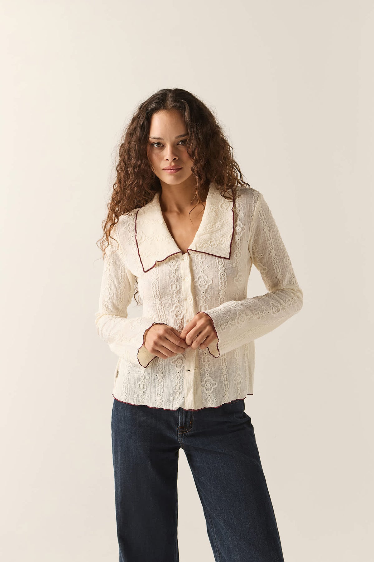 Women's Grace Button Down Shirt in the color Off White/Wild Ginger - Women's Front View
