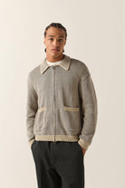 Unisex Pacific Zip Sweater in the color Navy/Whitecap - Men's Front View
