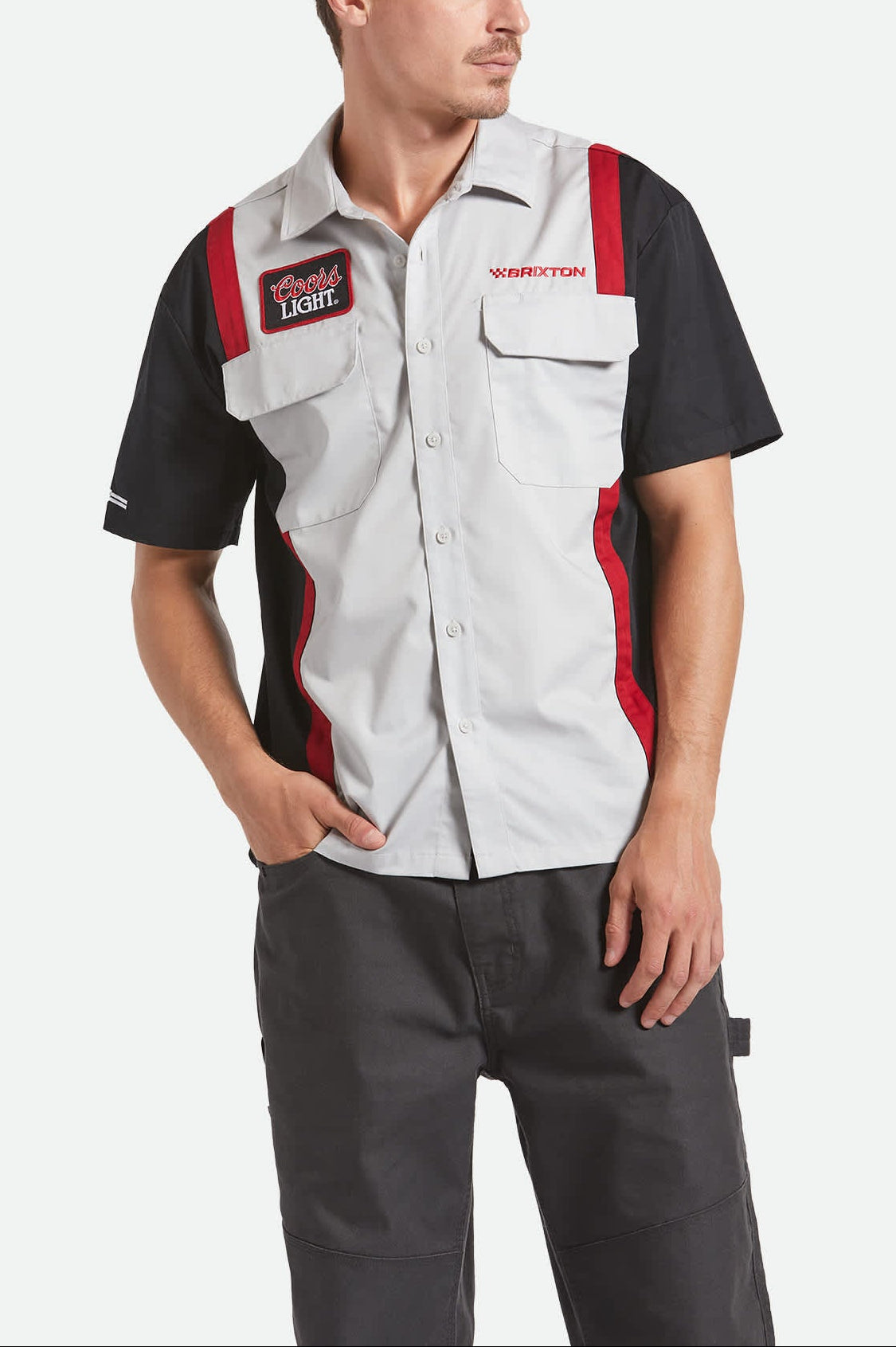 Men's Coors Light Shake Down S/S Shirt in the color Silver/Black - Men's Front View