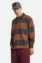 Men's Union Heavyweight Rugby Polo in the color Washed Black/Pinecown Brown - Men's Front View
