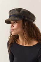 Unisex Fiddler Fisherman Cap in the color Slate Blue/Sepia/Orange - Women's Side View