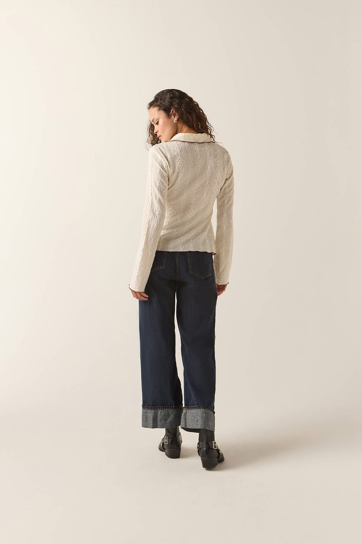 Women's Grace Button Down Shirt in the color Off White/Wild Ginger - Women's Back View