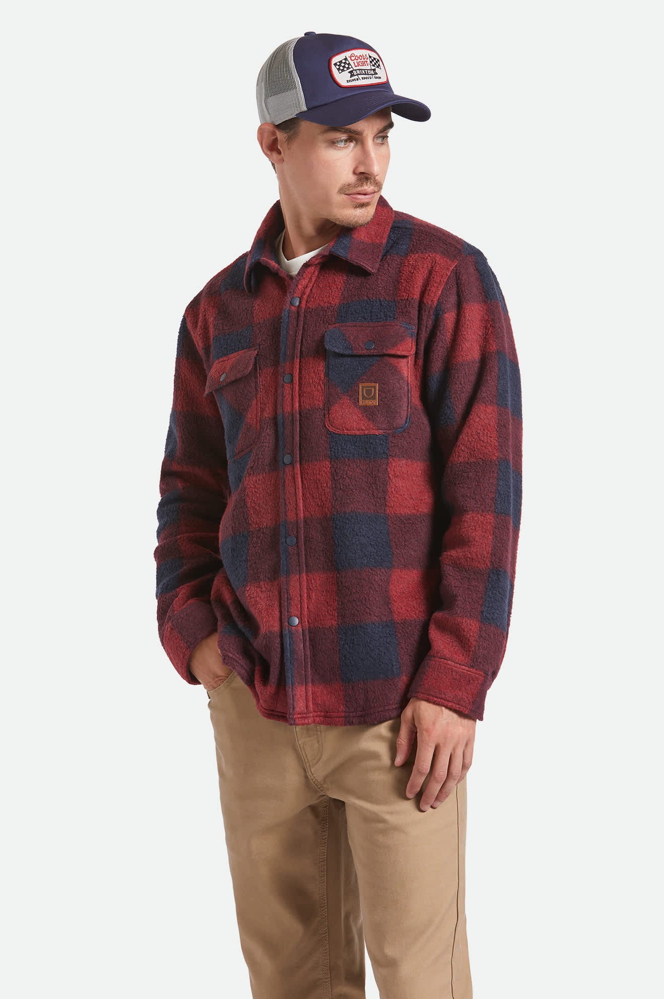 Men's Bowery Arctic Stretch Fleece in the color Adrenaline Rush/Mood Indigo Plaid - Men's Front View