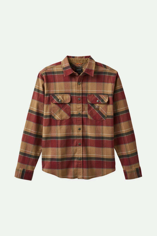 
       Brixton Men&#39;s Builders Bowery Stretch Water Resistant L/S Flannel - Woodsmoke/Cordovan Red/Washed Black | Main
     