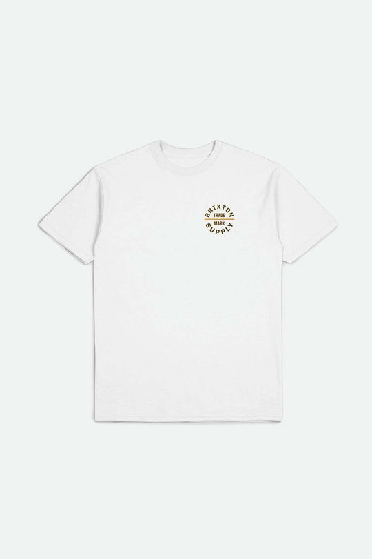 
       Brixton Men&#39;s Oath V S/S Standard T-Shirt - White/Washed Black/Gold | Main
     