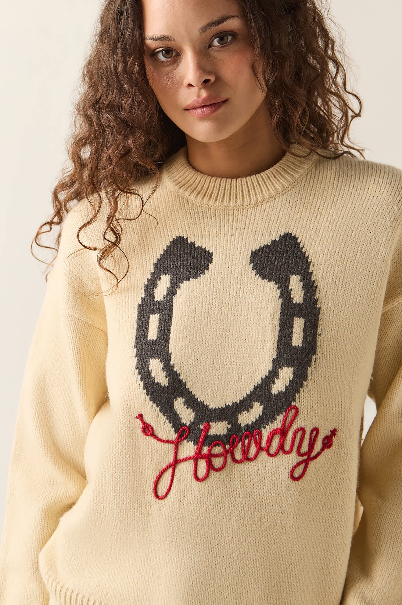 Women's Howdy Crew Sweater in the color Whitecap - Additional Fit image