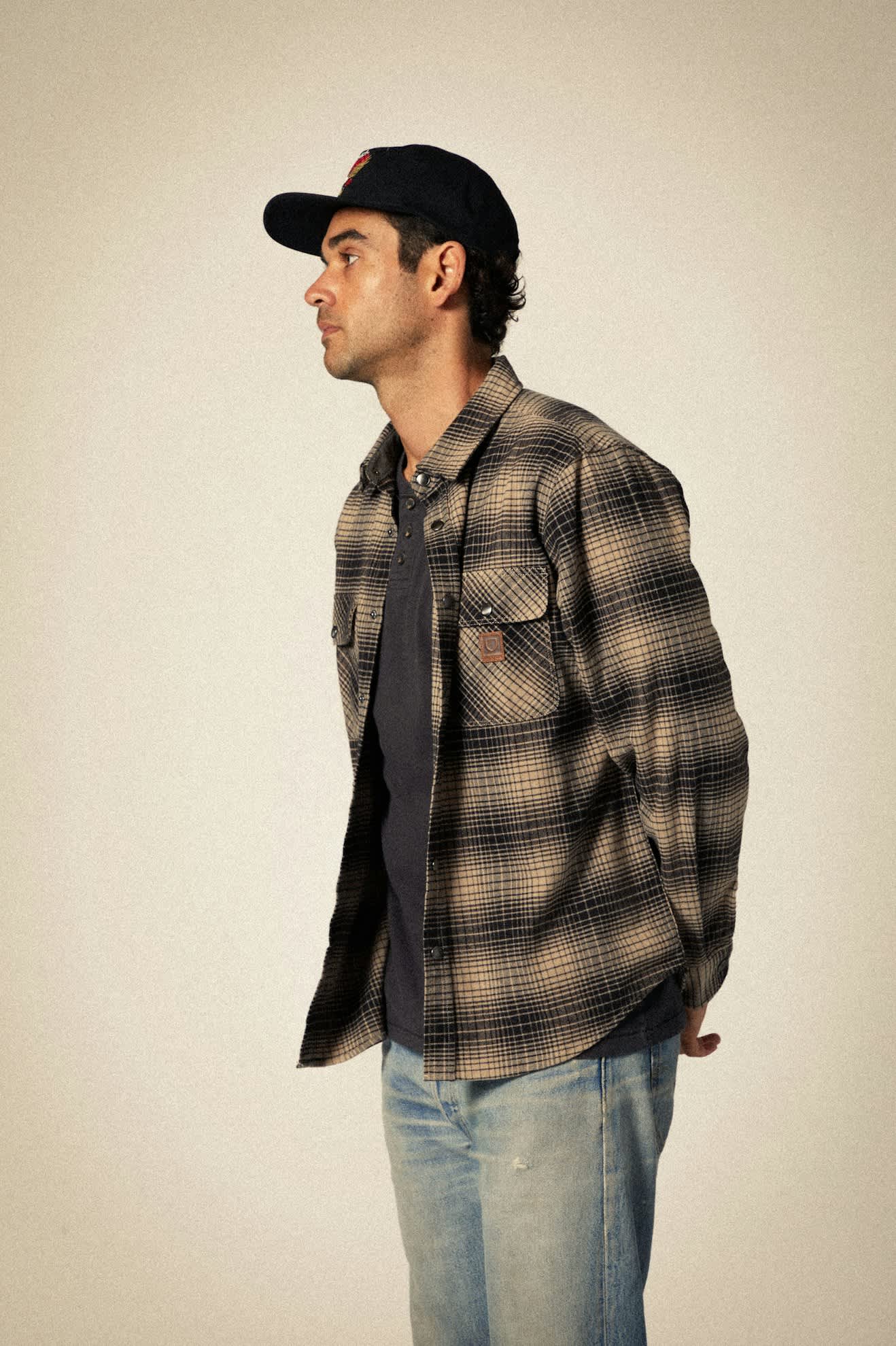 
       Men&#39;s Builders Bowery Stretch Water Resistant L/S Flannel in the color Black/Cinder Grey - Men&#39;s Side View
     