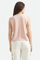 Women's Carefree Organic Garment Dye Muscle Tank in the color Silver Pink - Women's Back View