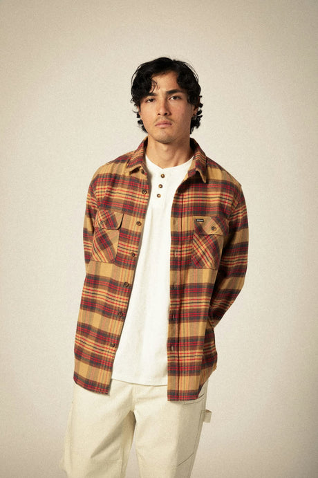 
       Men&#39;s Bowery L/S Flannel in the color Curry/Washed Black/Crimson - Men&#39;s Front View
     