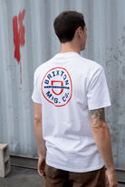 Men's Crest Starline Short Sleeve Standard T-Shirt in the color White/Red/Navy - Men's Back View