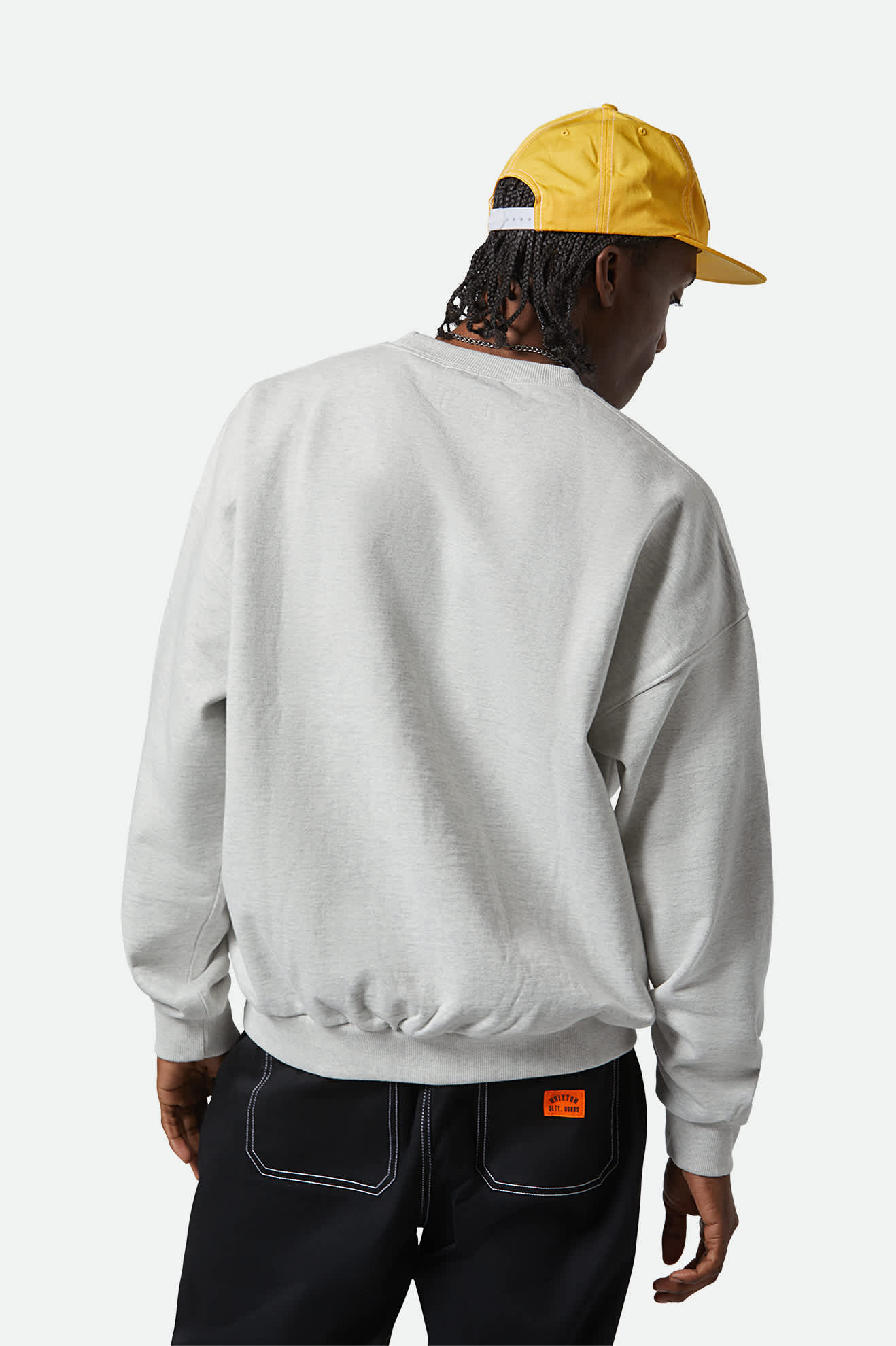 
       Men&#39;s Embroidered Heavyweight Oversized Crew in the color Heather Grey Ash - Men&#39;s Back View
     