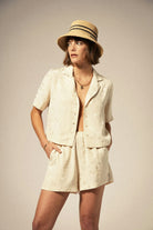 Women's Silky S/S Jacquard Button Down in the color Whitecap Floral Jacquard - Women's Front View