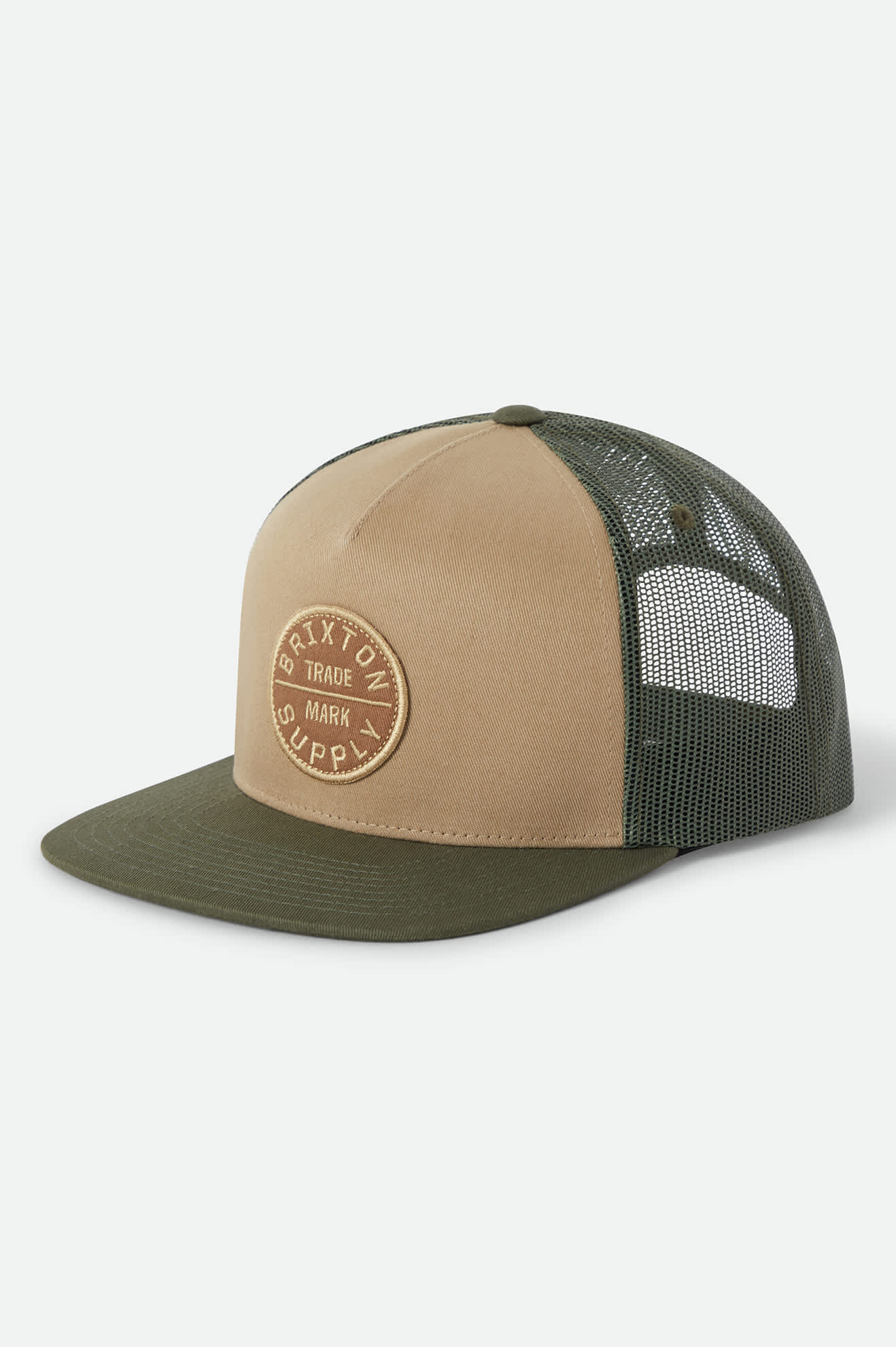 Unisex Oath Trucker Hat in the color Khaki/Dark Olive - Front Product View