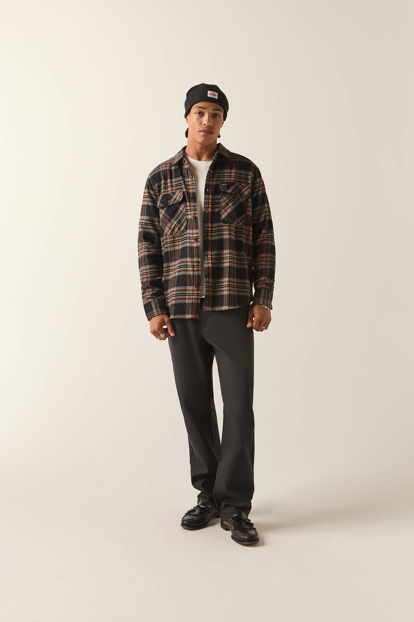 Men's Bowery Flannel in the color Black/Red Earth - Additional Fit image
