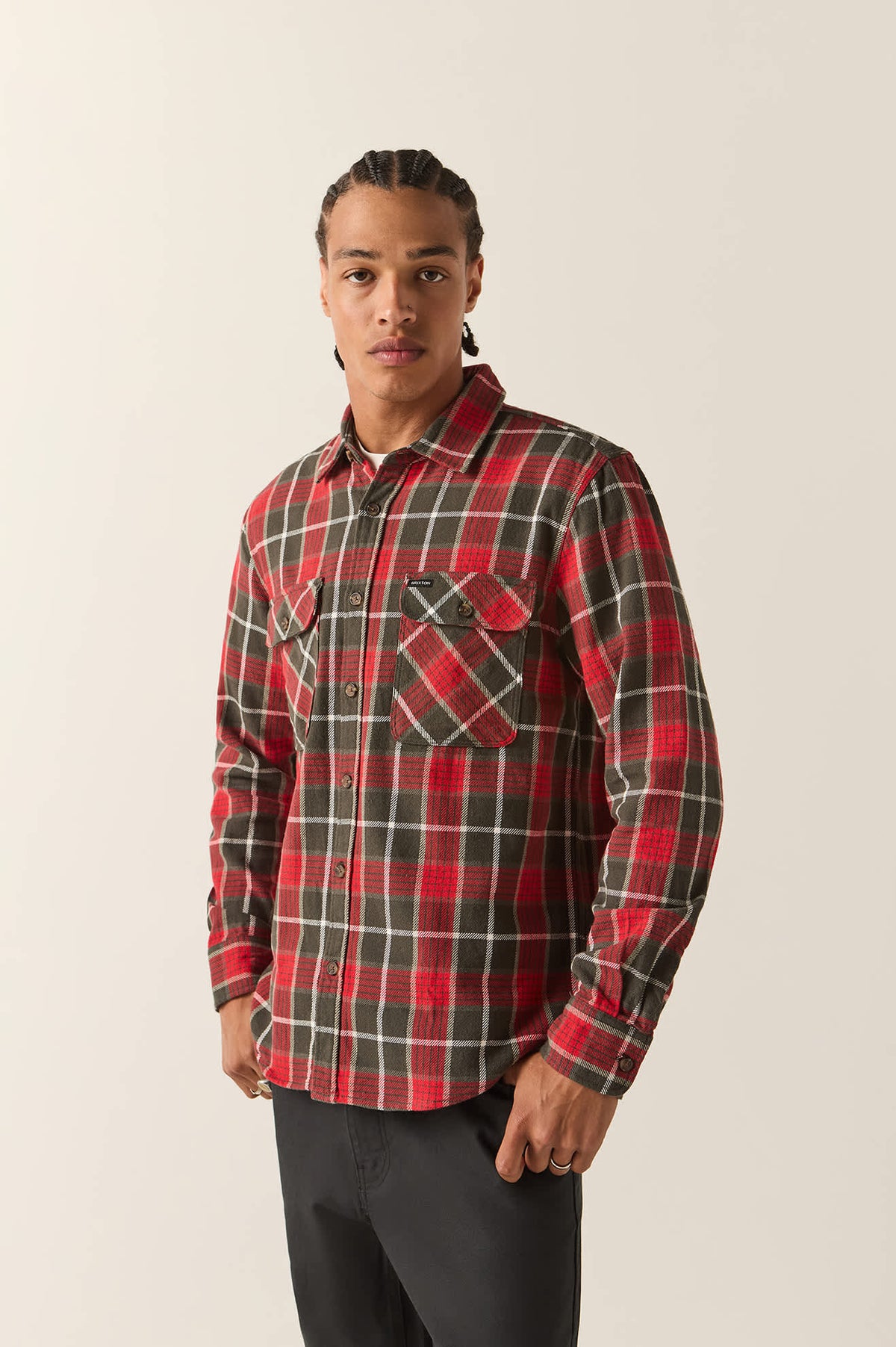Men's Bowery Flannel in the color Washed Red/Black - Men's Side View