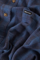 Men's Cru Linen Blend Plaid Short Sleeve Shirt in the color Dark Blue/Black Plaid - Additional Laydown image