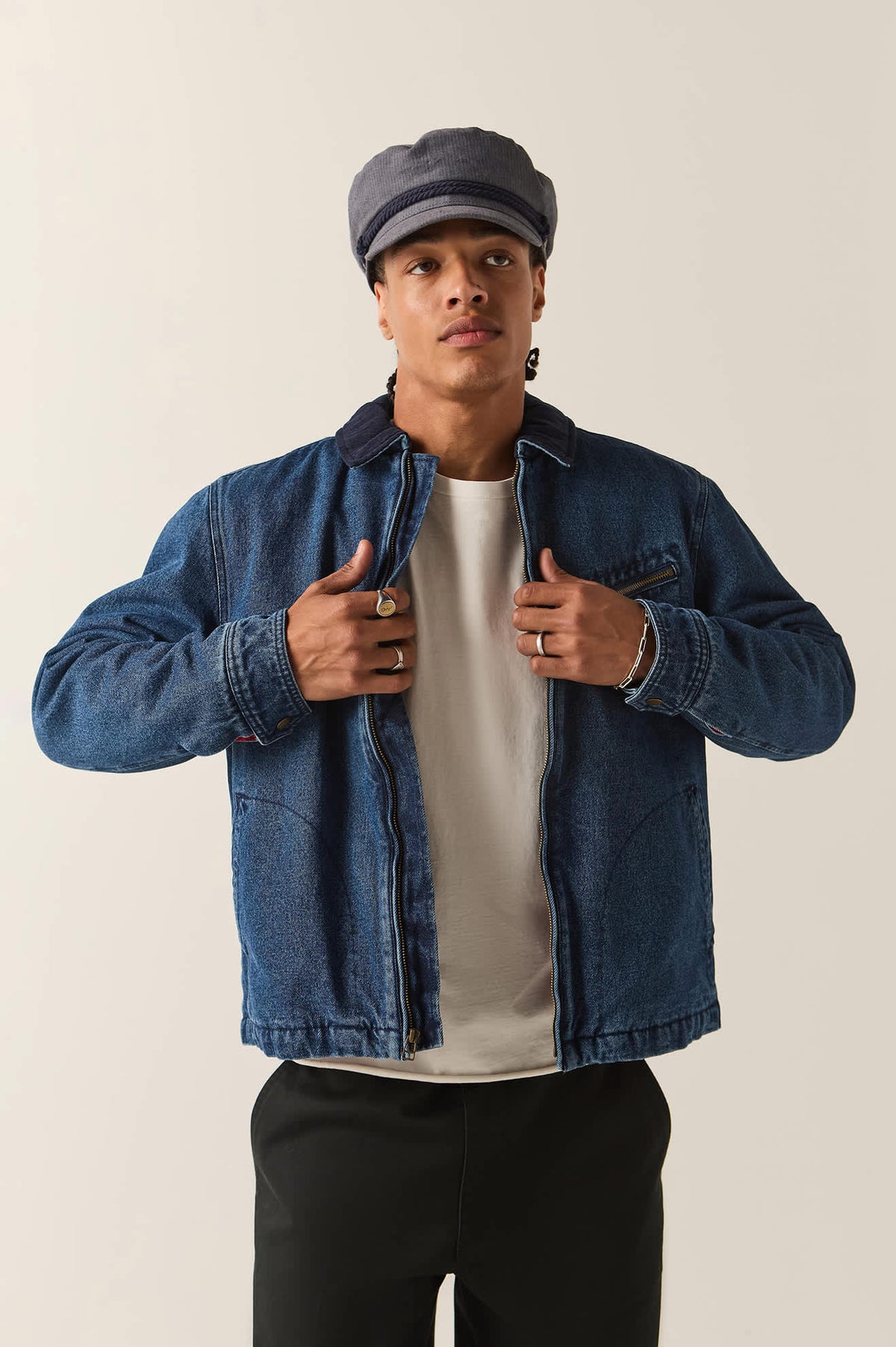 Men's Mechanic Garage Zip Lined Jacket in the color Rinse Denim - Men's Front View