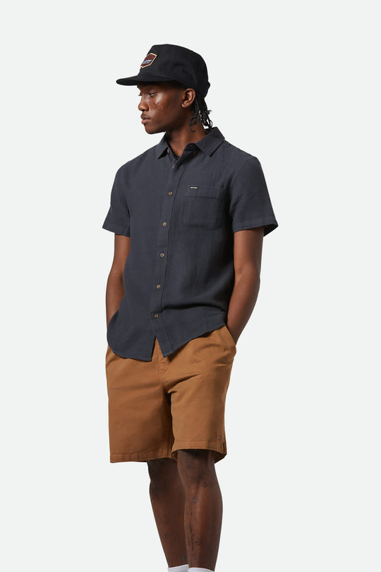 
       Men&#39;s Charter Organic Cotton Linen Blend S/S Shirt in the color Washed Black - Men&#39;s Front View
     